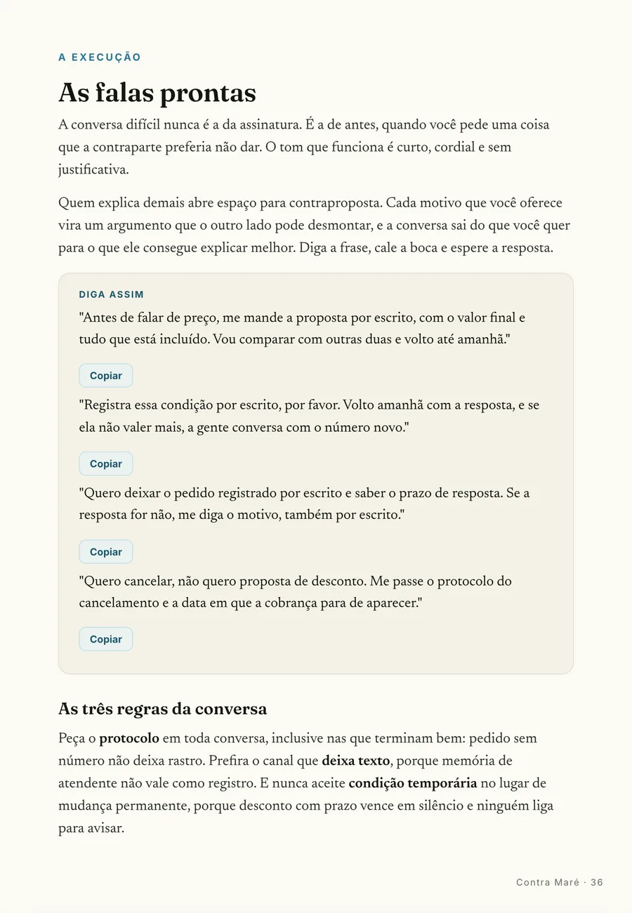 Página real do guia: Falas prontas